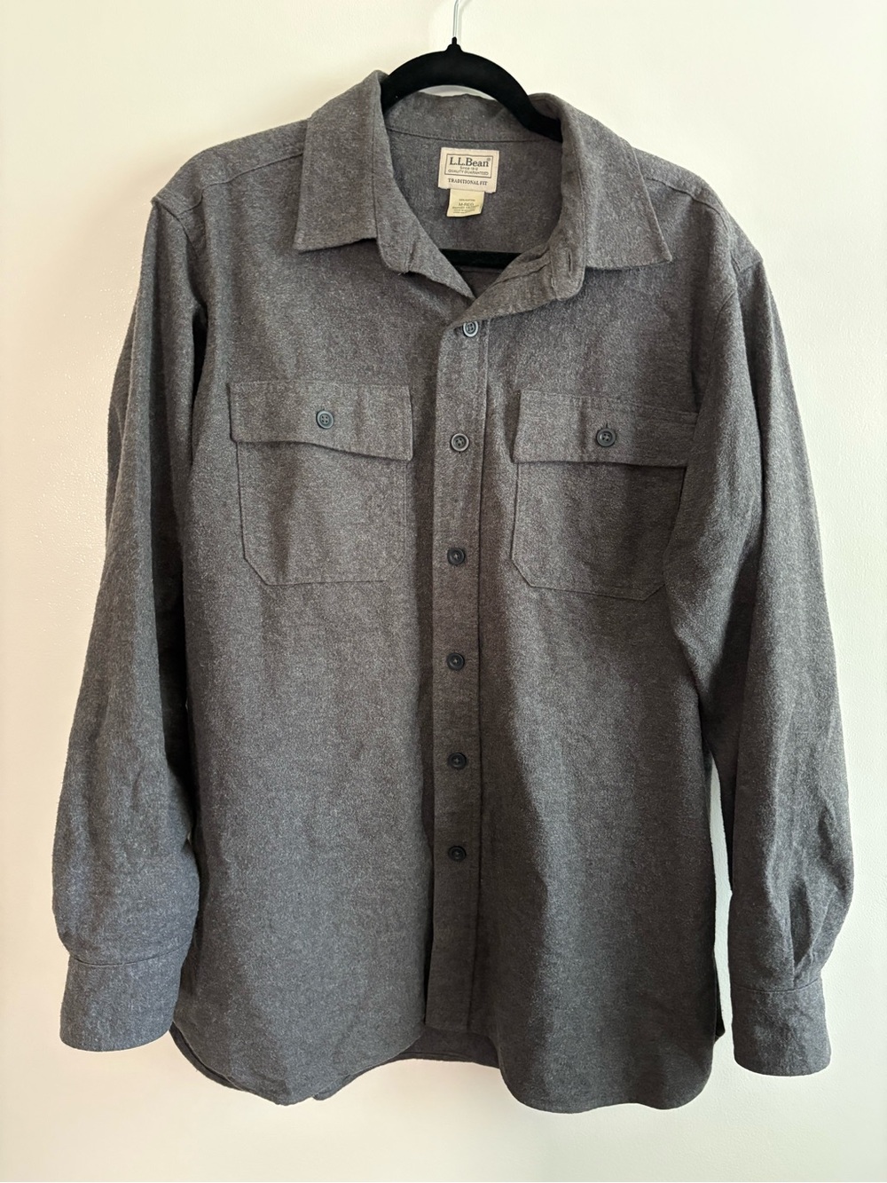 L.L. Bean Men's Chamois Shirt Charcoal Grey Heavy Flannel Traditional Fit M-Reg